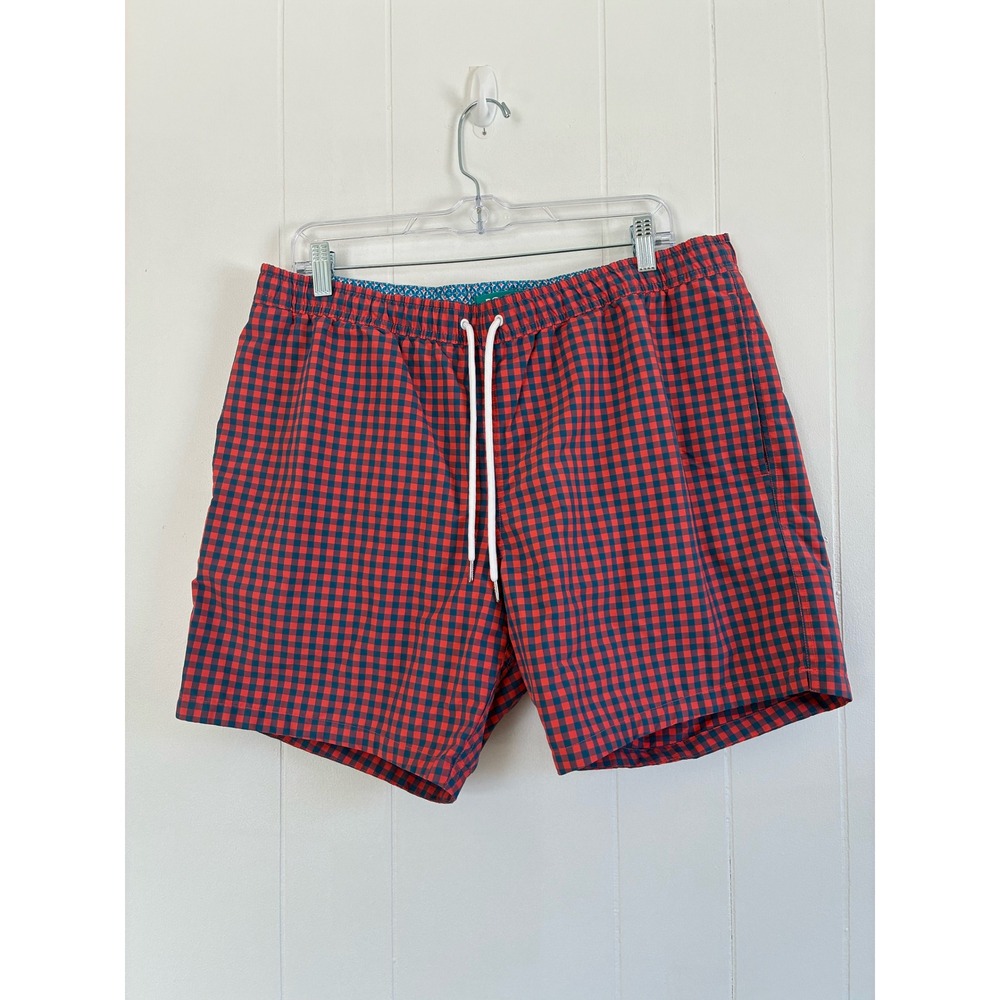 Bonobos Gingham Swim Trunks Shorts Red Navy Blue Men's Size L 7‎ Inch Inseam